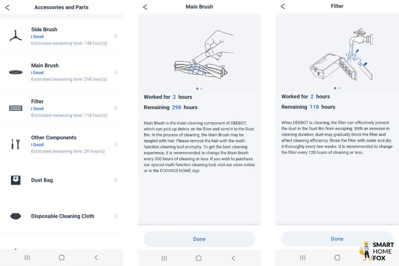 Wartungstipps werden in der Ecovacs Home App angezeigt.